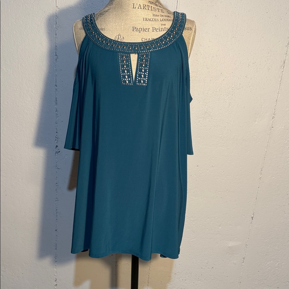 PerSeption Concept Teal Embellished Blouse
